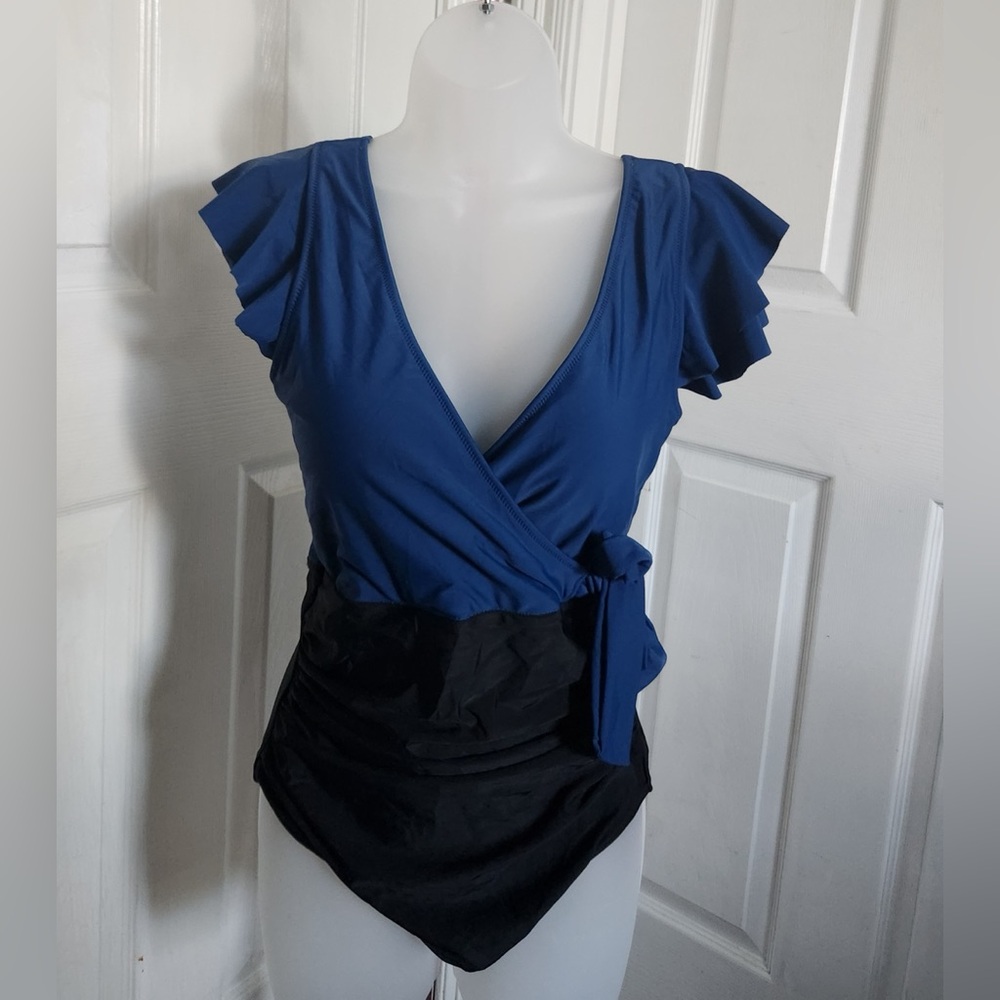 Chic Blue and Black Swimsuit